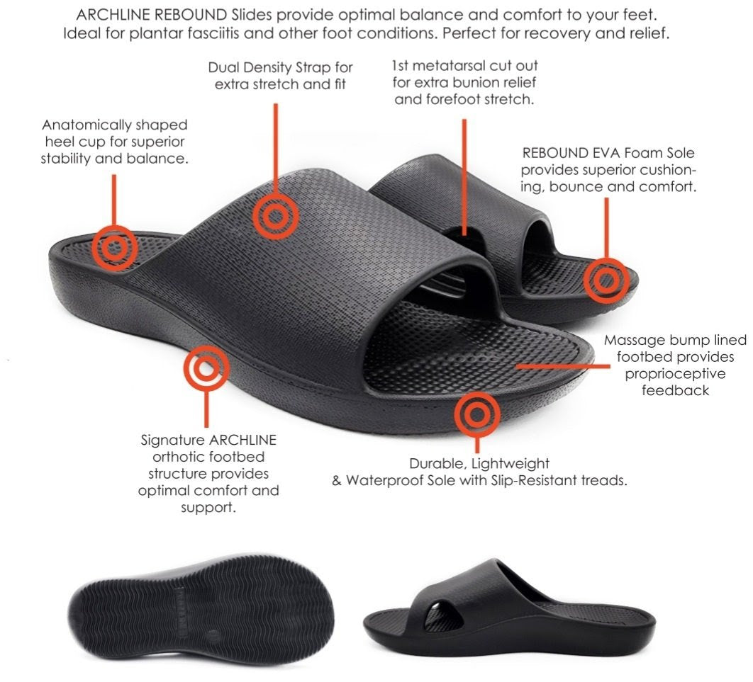 Archline Rebound Orthotic Slides - Black - healthSAVE Little Tree Pharmacy Earlwood