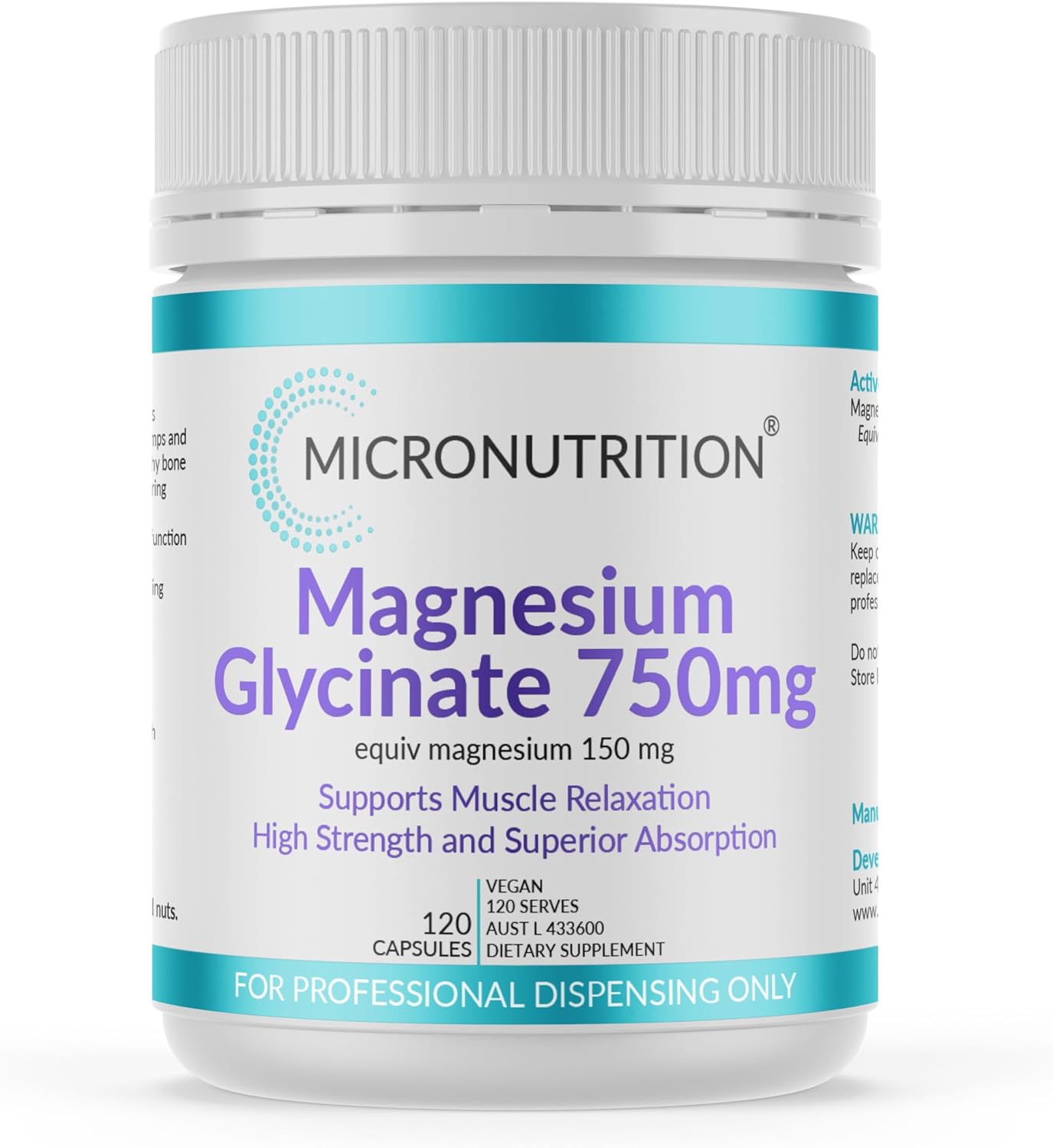 Micronutrition Magnesium Glycinate 750mg 120 Capsules - healthSAVE Little Tree Pharmacy Earlwood
